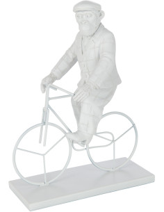 Statuette déco originale Singe sur vélo Hauteur 33 cm en Résine Blanc Verion - 1