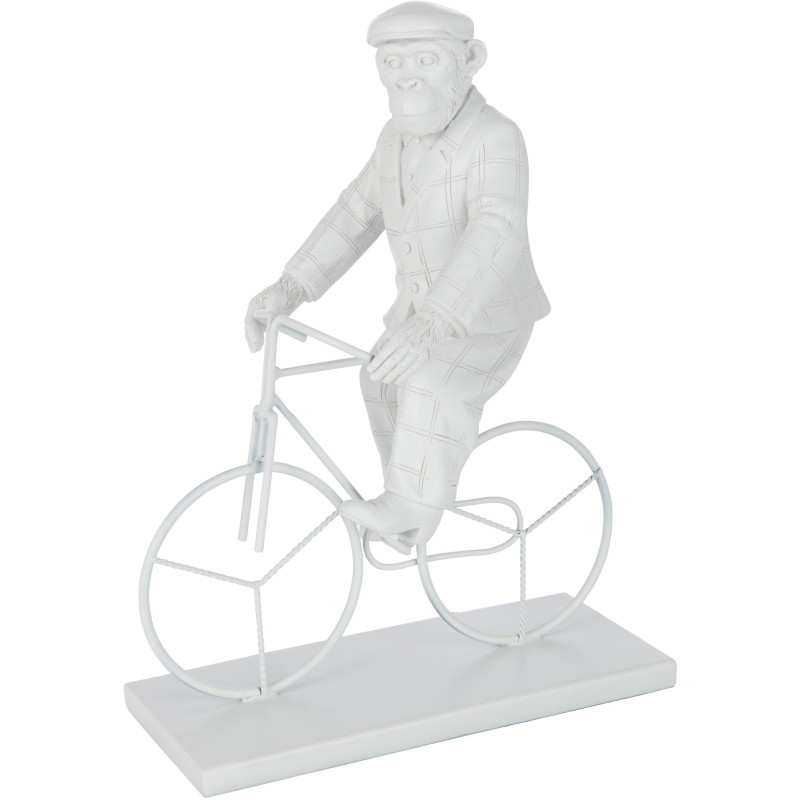 Statuette déco originale Singe sur vélo Hauteur 33 cm en Résine Blanc Verion - 1