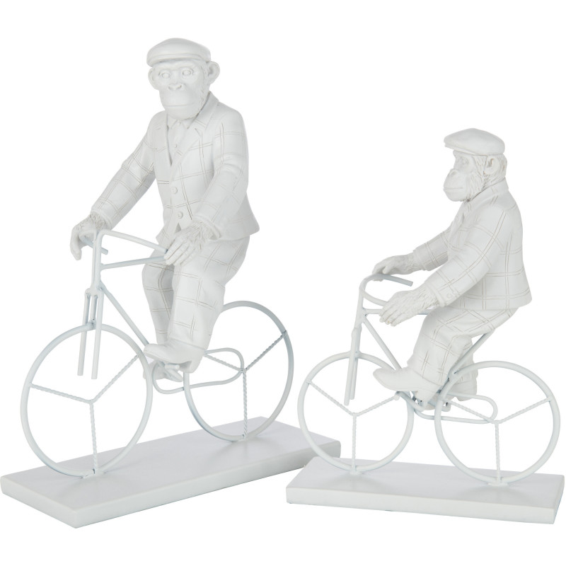 Statuette déco originale Singe sur vélo Hauteur 33 cm en Résine Blanc Verion - 3