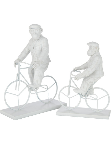 Statuette déco originale Singe sur vélo Hauteur 33 cm en Résine Blanc Verion - 3