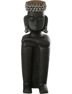 Statuette déco ethnique XL Homme assis Hauteur 45 cm en Résine Noir Prynel - 1