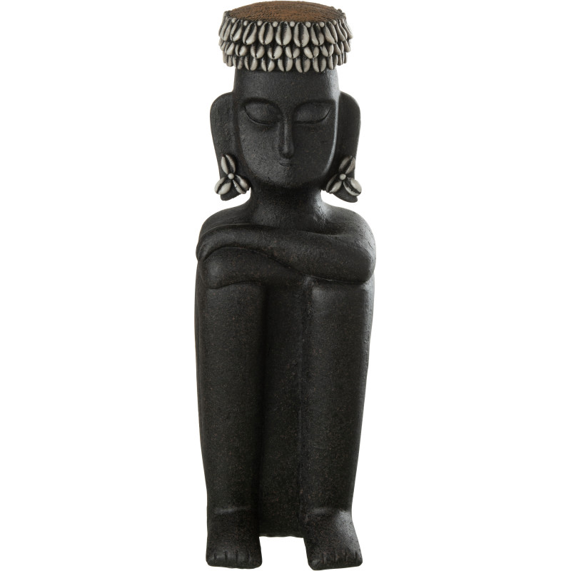 Statuette déco ethnique XL Homme assis Hauteur 45 cm en Résine Noir Prynel - 1