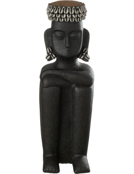 Statuette déco ethnique XL Homme assis Hauteur 45 cm en Résine Noir Prynel - 1