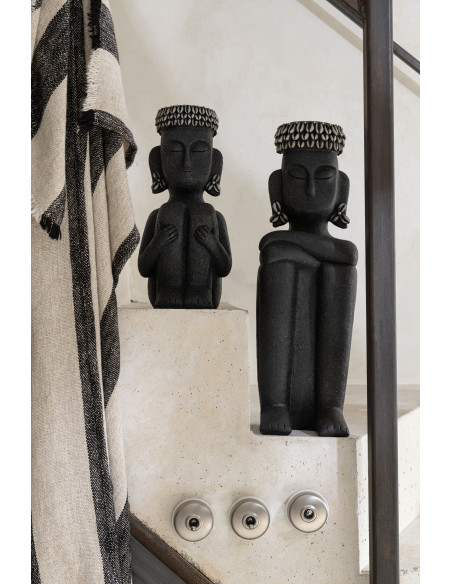 Statuette déco ethnique XL Homme assis Hauteur 45 cm en Résine Noir Prynel - 2