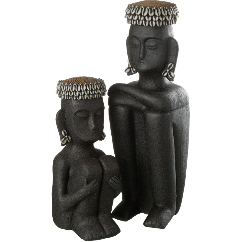 Statuette déco ethnique XL Homme assis Hauteur 45 cm en Résine Noir Prynel - 3