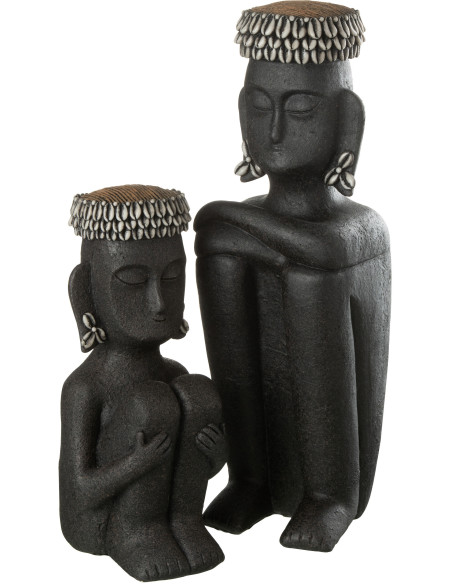 Statuette déco ethnique XL Homme assis Hauteur 45 cm en Résine Noir Prynel - 3