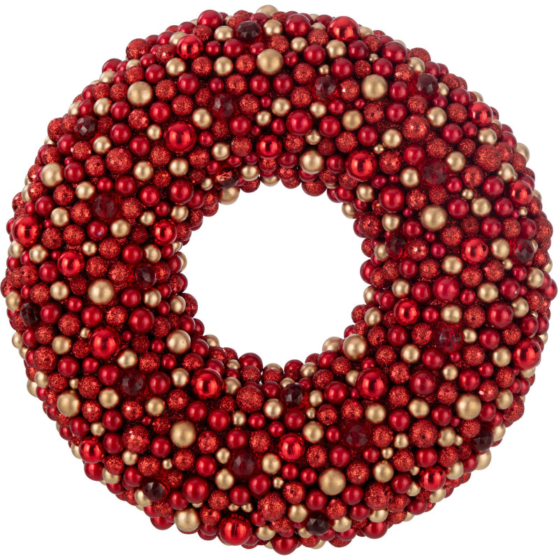 Couronne de Noël ronde Boules XL Hauteur 50 cm en Plastique Rouge Doré - 1