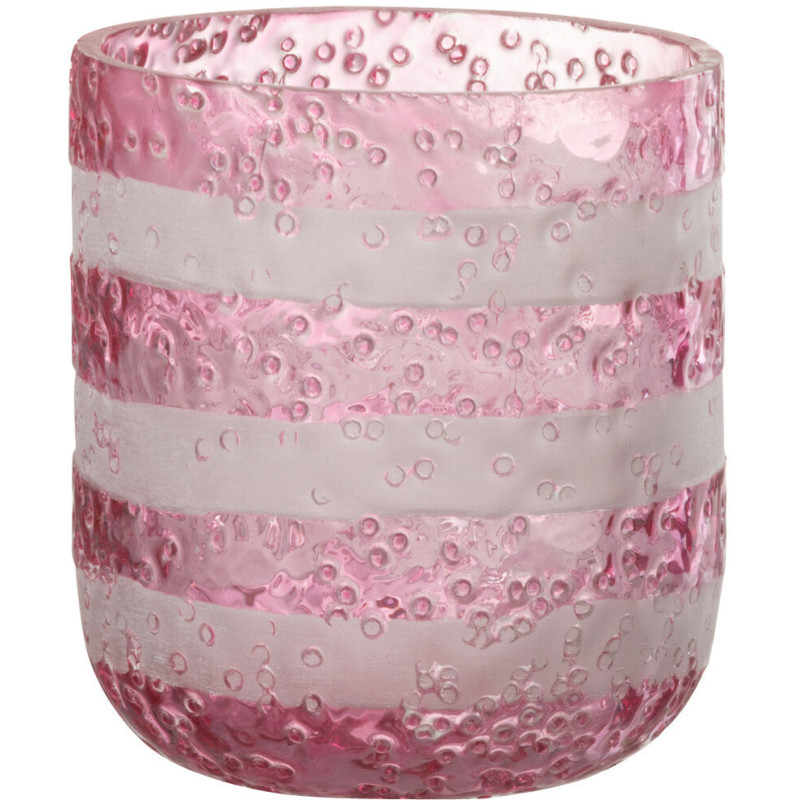 Photophore original bulles Diamètre 9 cm en Verre Rose Blanc Motif lignes Rolvia - 1