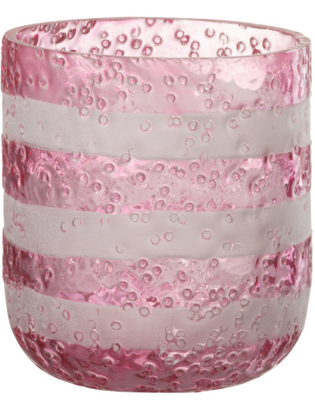 Photophore original bulles Diamètre 9 cm en Verre Rose Blanc Motif lignes Rolvia - 1