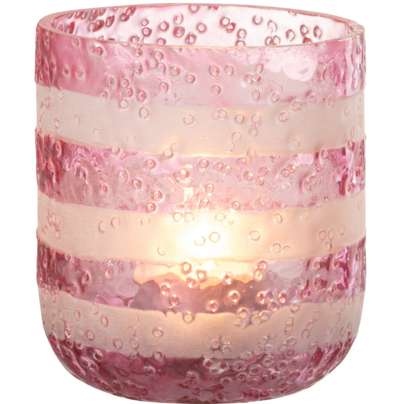 Photophore original bulles Diamètre 9 cm en Verre Rose Blanc Motif lignes Rolvia - 2