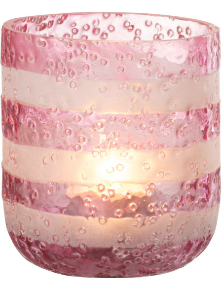 Photophore original bulles Diamètre 9 cm en Verre Rose Blanc Motif lignes Rolvia - 2