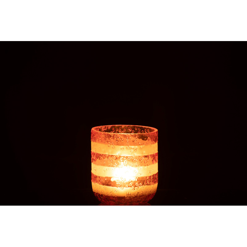 Photophore original bulles Diamètre 9 cm en Verre Rose Blanc Motif lignes Rolvia - 3