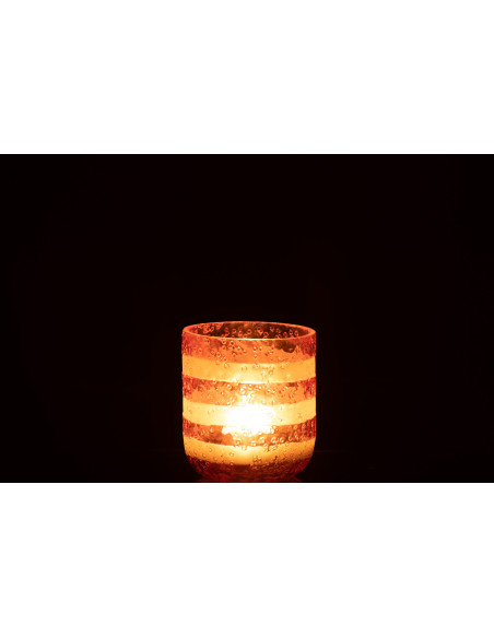 Photophore original bulles Diamètre 9 cm en Verre Rose Blanc Motif lignes Rolvia - 3