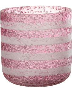 Photophore original bulles Diamètre 14 cm en Verre Rose Blanc Motif lignes Rolvia - 1