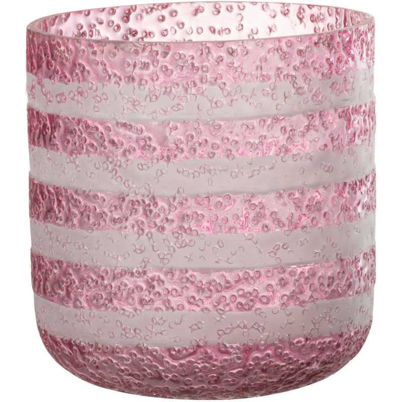 Photophore original bulles Diamètre 14 cm en Verre Rose Blanc Motif lignes Rolvia - 1