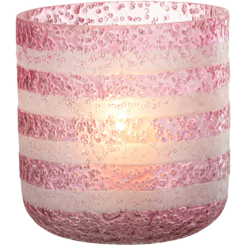 Photophore original bulles Diamètre 14 cm en Verre Rose Blanc Motif lignes Rolvia - 2