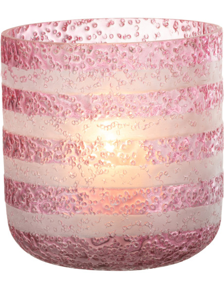 Photophore original bulles Diamètre 14 cm en Verre Rose Blanc Motif lignes Rolvia - 2