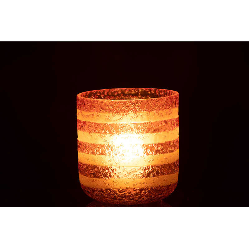 Photophore original bulles Diamètre 14 cm en Verre Rose Blanc Motif lignes Rolvia - 3