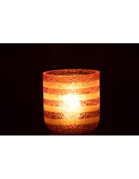 Photophore original bulles Diamètre 14 cm en Verre Rose Blanc Motif lignes Rolvia - 3