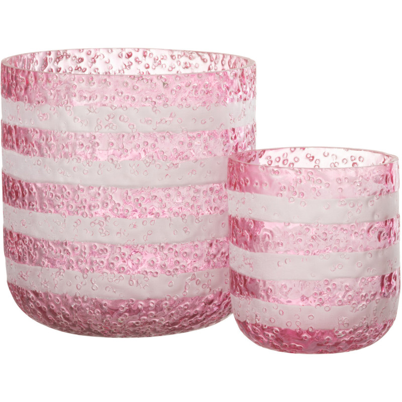 Photophore original bulles Diamètre 14 cm en Verre Rose Blanc Motif lignes Rolvia - 4