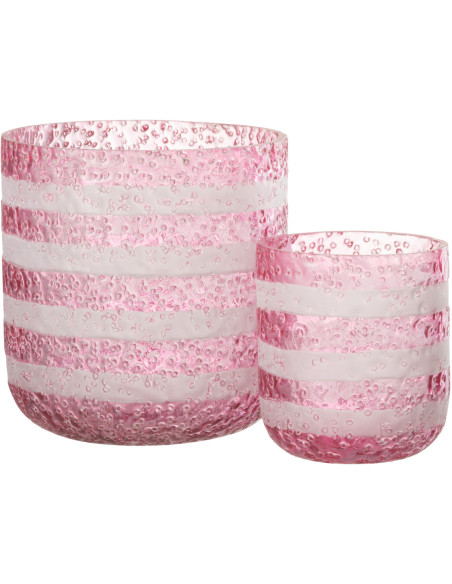 Photophore original bulles Diamètre 14 cm en Verre Rose Blanc Motif lignes Rolvia - 4