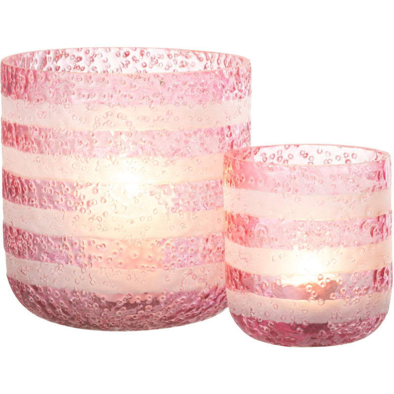 Photophore original bulles Diamètre 14 cm en Verre Rose Blanc Motif lignes Rolvia - 5