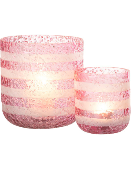 Photophore original bulles Diamètre 14 cm en Verre Rose Blanc Motif lignes Rolvia - 5