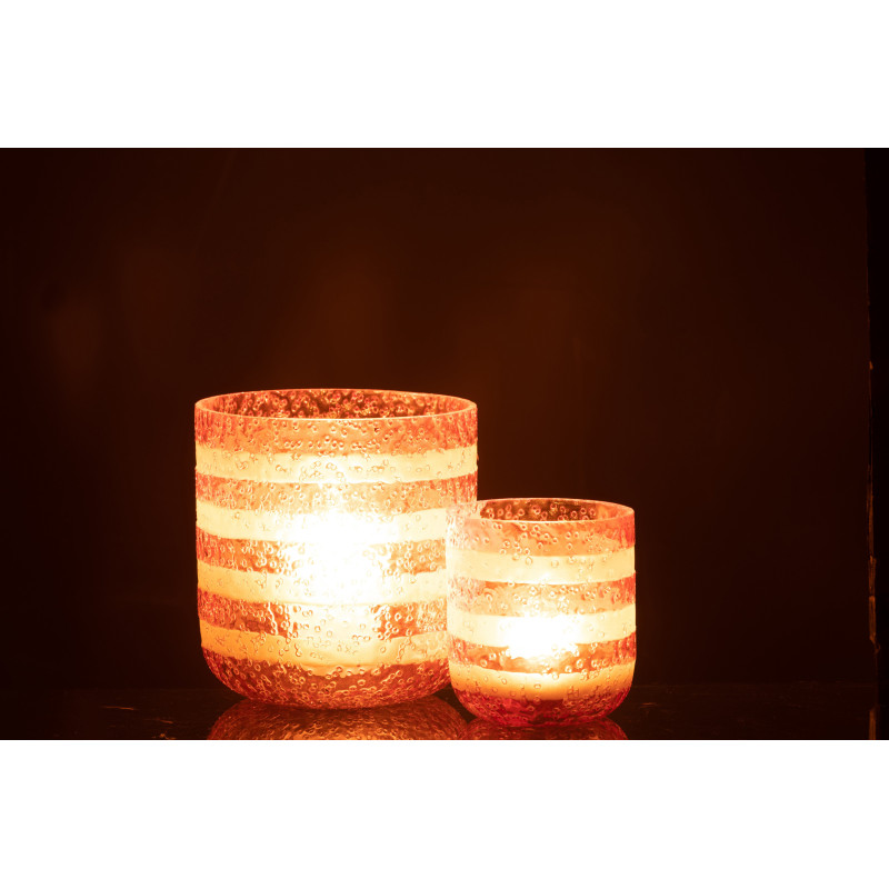 Photophore original bulles Diamètre 14 cm en Verre Rose Blanc Motif lignes Rolvia - 6