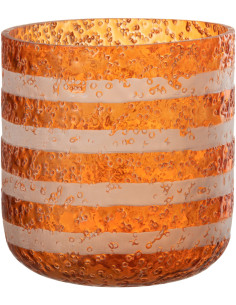 Photophore original bulles Diamètre 14 cm en Verre Orange Blanc Motif lignes Rolvia - 1
