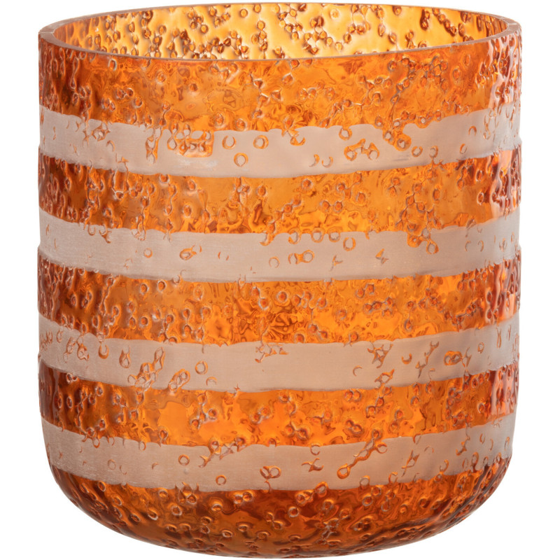 Photophore original bulles Diamètre 14 cm en Verre Orange Blanc Motif lignes Rolvia - 1