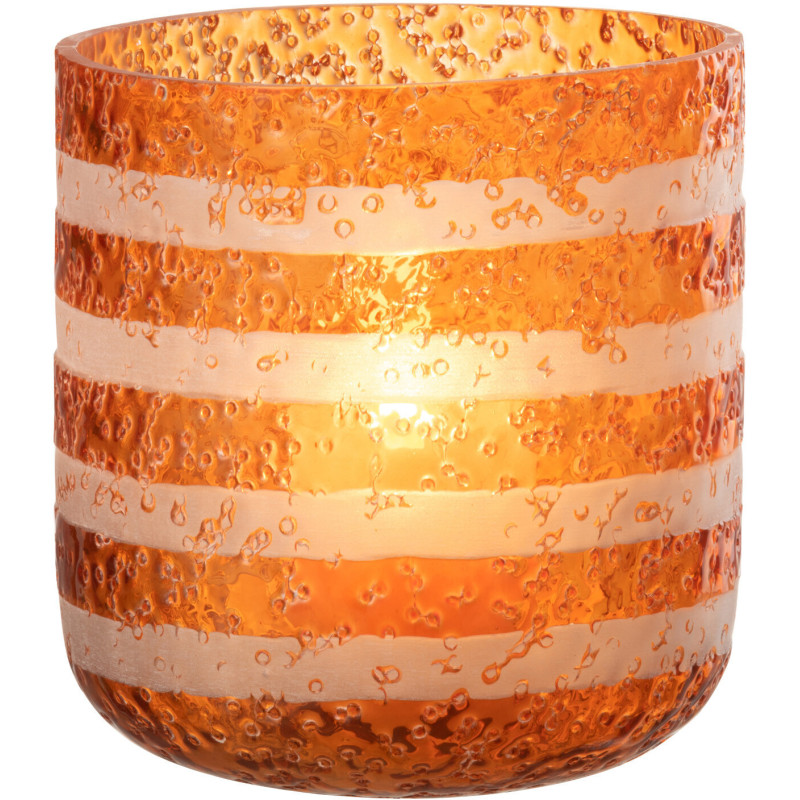 Photophore original bulles Diamètre 14 cm en Verre Orange Blanc Motif lignes Rolvia - 3
