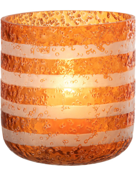 Photophore original bulles Diamètre 14 cm en Verre Orange Blanc Motif lignes Rolvia - 3