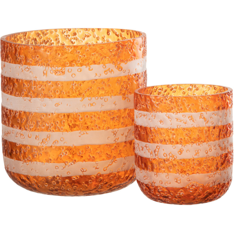 Photophore original bulles Diamètre 14 cm en Verre Orange Blanc Motif lignes Rolvia - 5