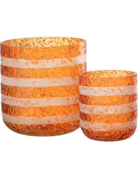 Photophore original bulles Diamètre 14 cm en Verre Orange Blanc Motif lignes Rolvia - 5