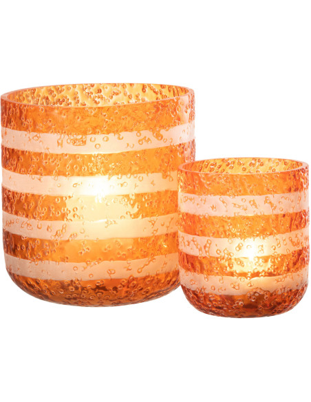 Photophore original bulles Diamètre 14 cm en Verre Orange Blanc Motif lignes Rolvia - 6