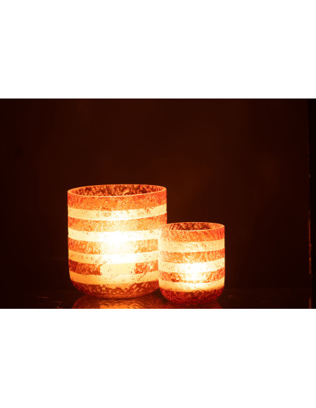 Photophore original bulles Diamètre 14 cm en Verre Orange Blanc Motif lignes Rolvia - 7