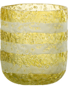 Photophore original bulles Diamètre 9 cm en Verre Jaune Blanc Motif lignes Rolvia - 1