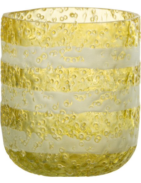 Photophore original bulles Diamètre 9 cm en Verre Jaune Blanc Motif lignes Rolvia - 1
