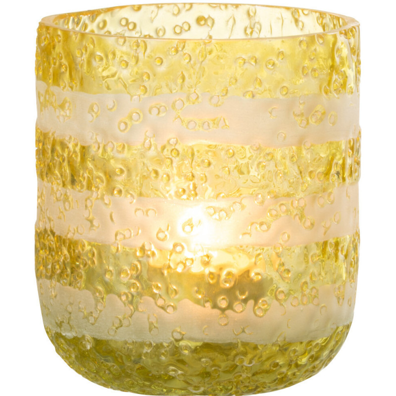 Photophore original bulles Diamètre 9 cm en Verre Jaune Blanc Motif lignes Rolvia - 3