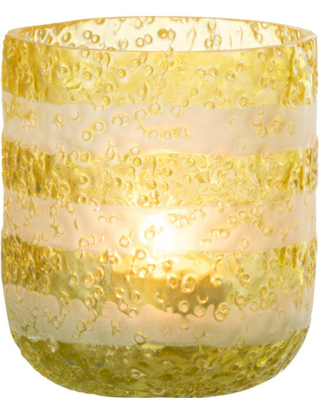 Photophore original bulles Diamètre 9 cm en Verre Jaune Blanc Motif lignes Rolvia - 3