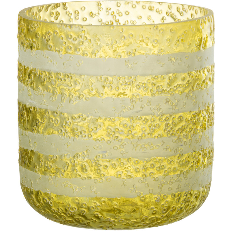 Photophore original bulles Diamètre 14 cm en Verre Jaune Blanc Motif lignes Rolvia - 1
