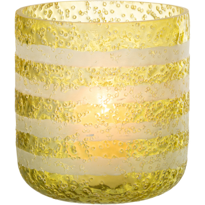 Photophore original bulles Diamètre 14 cm en Verre Jaune Blanc Motif lignes Rolvia - 3