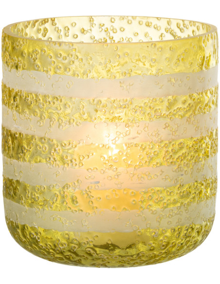 Photophore original bulles Diamètre 14 cm en Verre Jaune Blanc Motif lignes Rolvia - 3