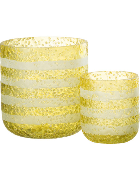 Photophore original bulles Diamètre 14 cm en Verre Jaune Blanc Motif lignes Rolvia - 5