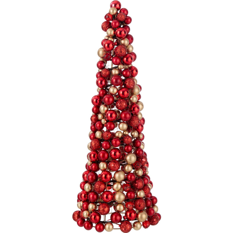 Cône de Noël Boules Hauteur 45 cm en Plastique Rouge Doré - 1