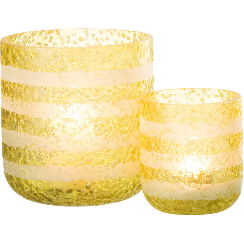 Photophore original bulles Diamètre 14 cm en Verre Jaune Blanc Motif lignes Rolvia - 6