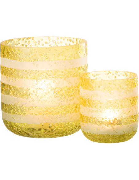 Photophore original bulles Diamètre 14 cm en Verre Jaune Blanc Motif lignes Rolvia - 6