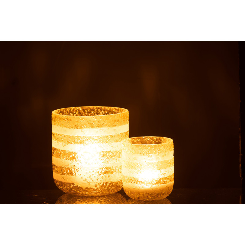 Photophore original bulles Diamètre 14 cm en Verre Jaune Blanc Motif lignes Rolvia - 7