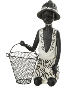 Statuette déco africaine Pêcheur Hauteur 28 cm en Résine Blanc Noir Hylor - 1