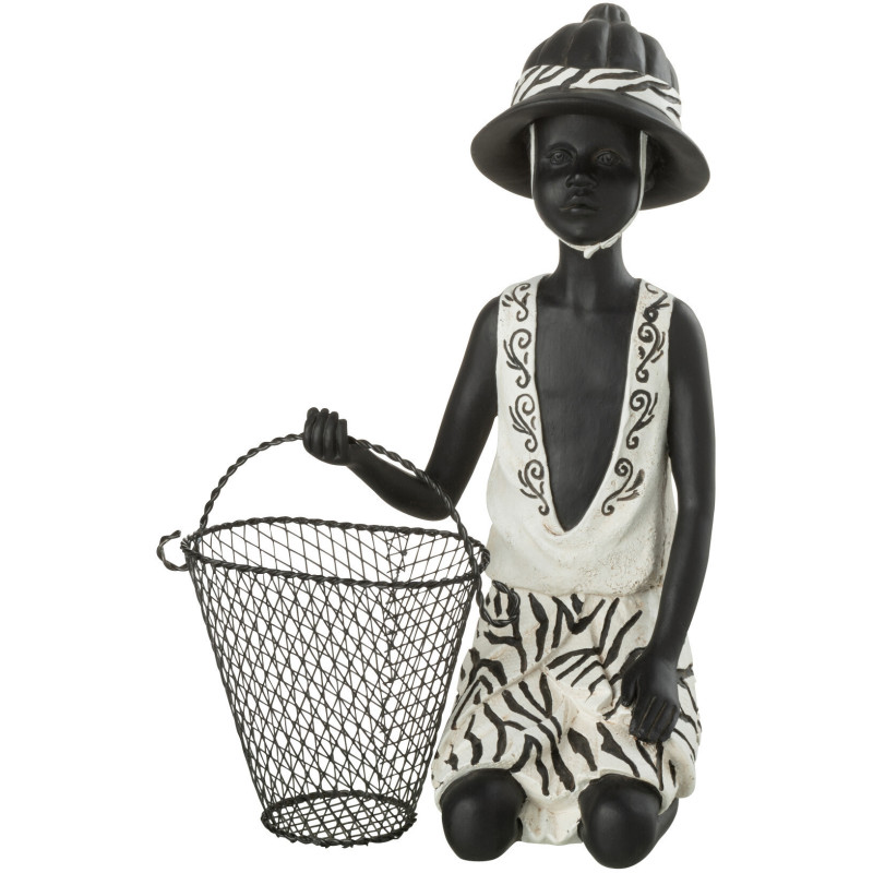 Statuette déco africaine Pêcheur Hauteur 28 cm en Résine Blanc Noir Hylor - 1